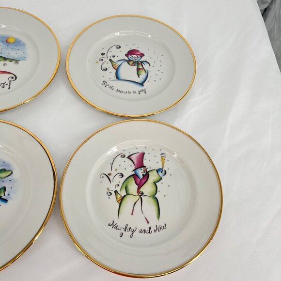 Set Of 6 Vintage Rosanna Holiday Dessert Plates With Gold Trim - Picture 3 of 5